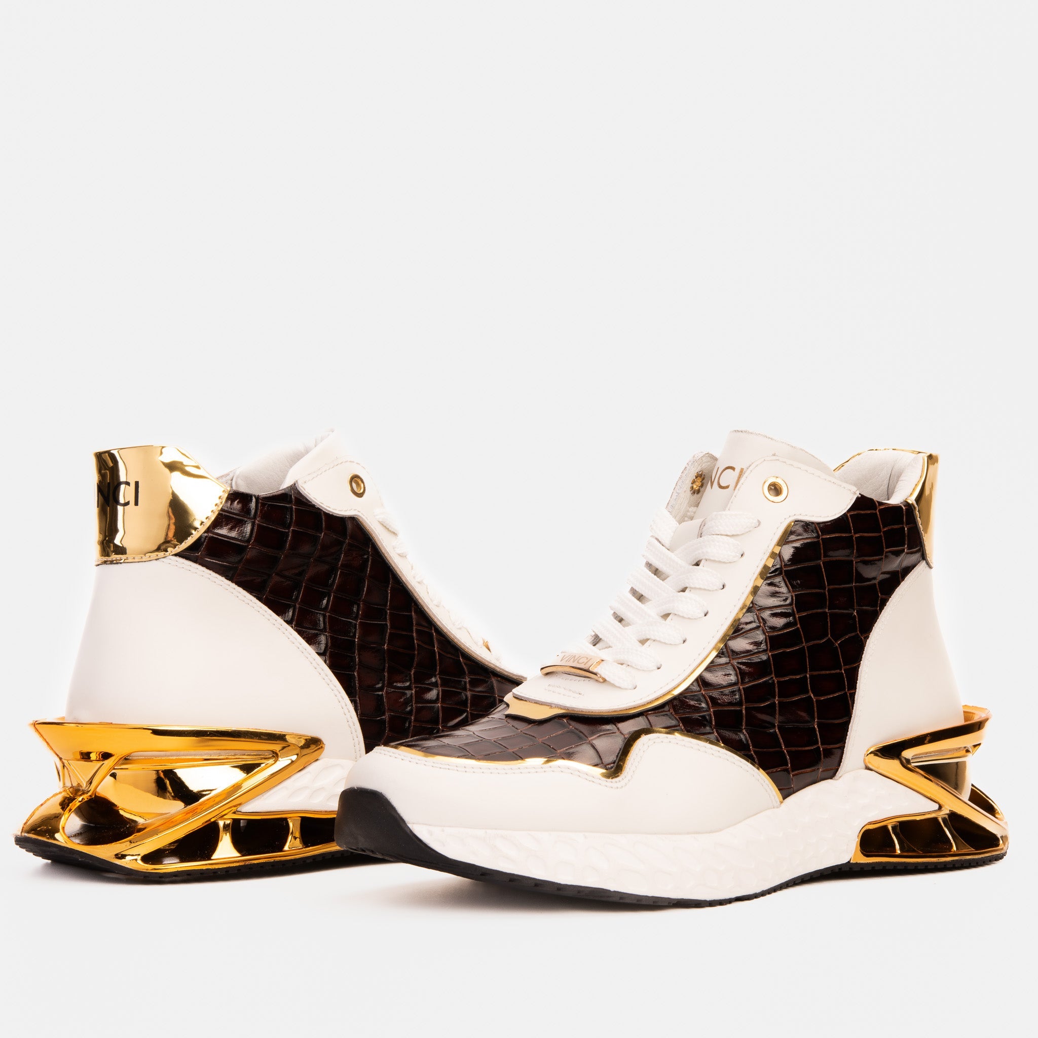 Bellagio White Gold Leather High-Top Sneaker Exclusive Style