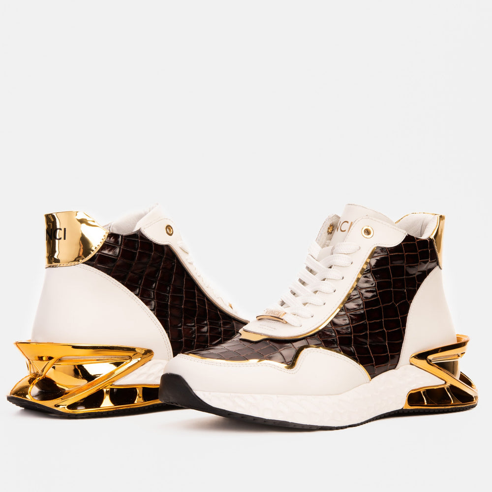 Bellagio White Gold Leather High-Top Sneaker Exclusive Style