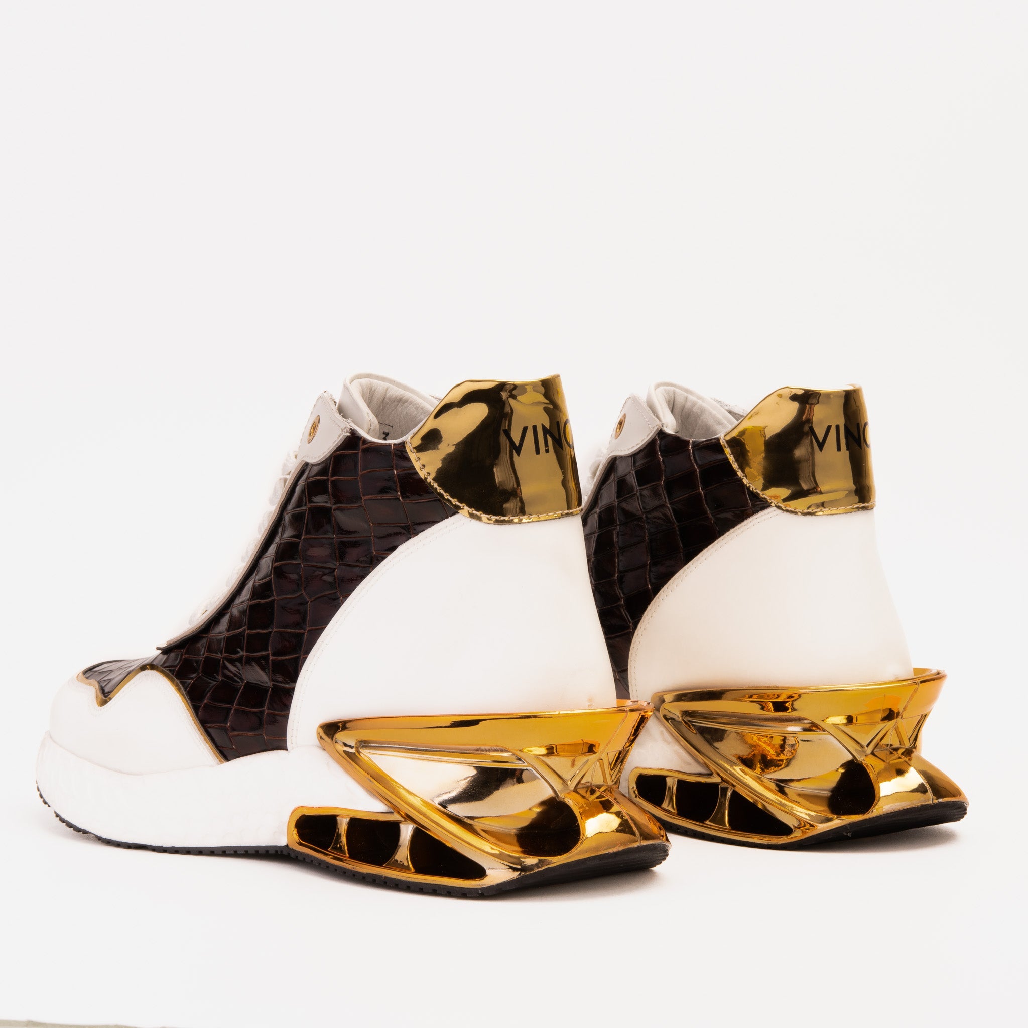 Bellagio White Gold Leather High-Top Sneaker Exclusive Style