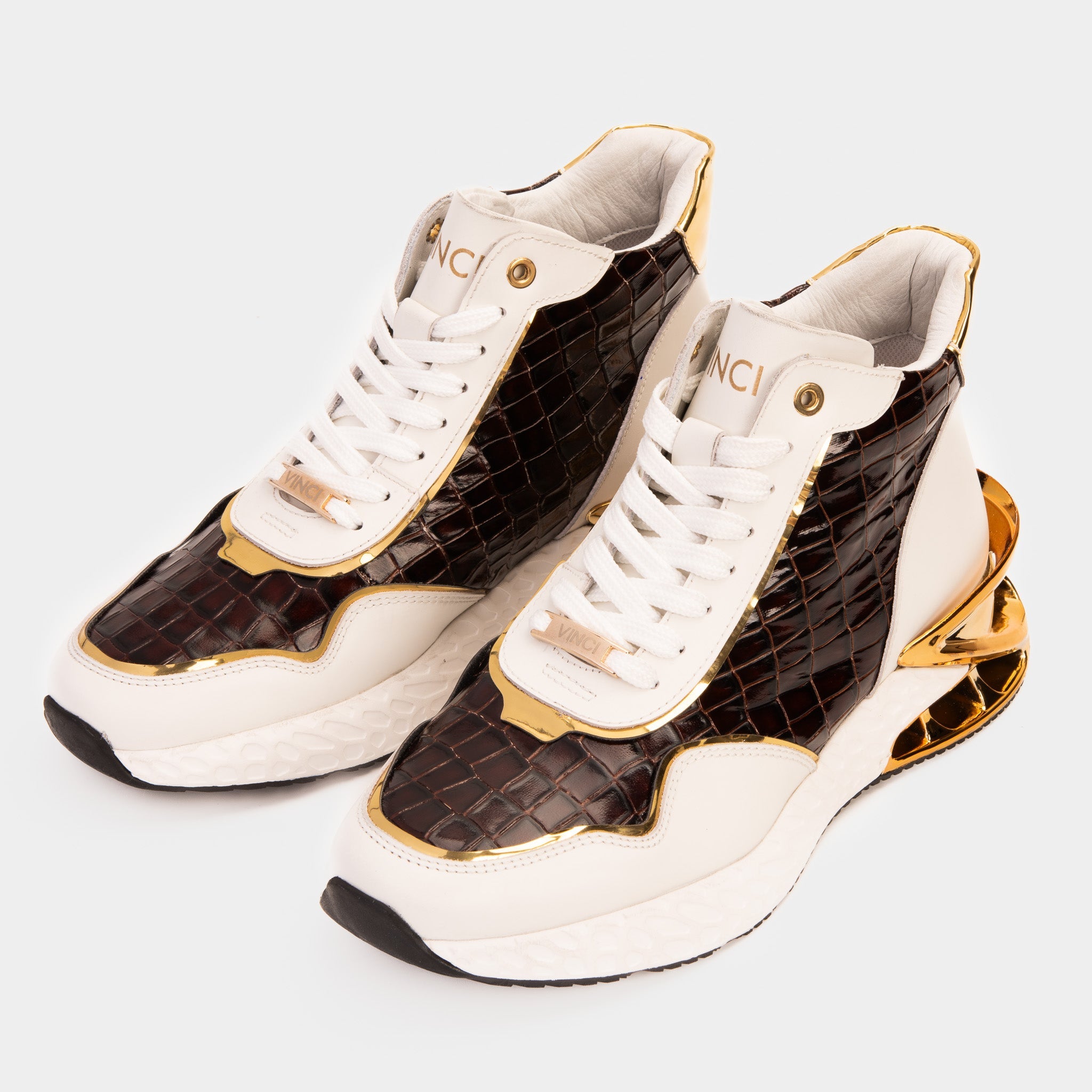 Bellagio White Gold Leather High-Top Sneaker Exclusive Style