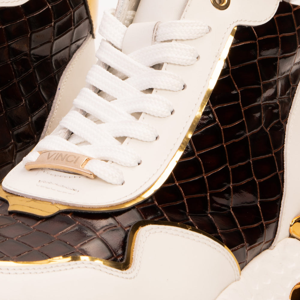Bellagio White Gold Leather High-Top Sneaker Exclusive Style