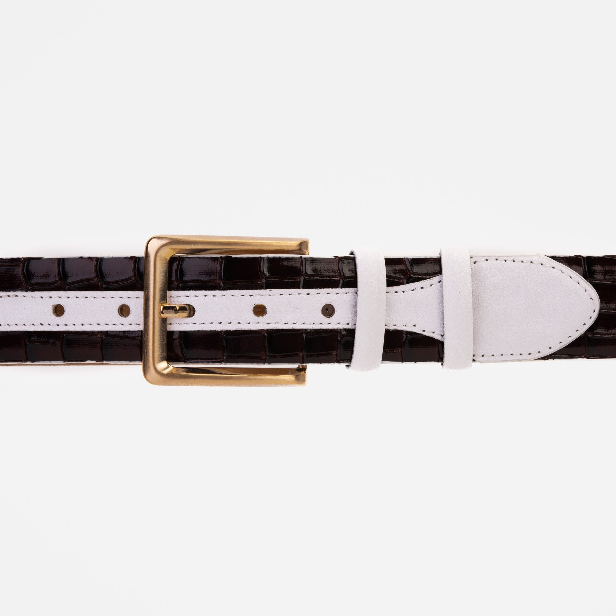 The Bellagio Brown White Leather Belt On Sale