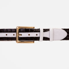 The Bellagio Brown White Leather Belt On Sale