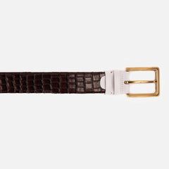 The Bellagio Brown White Leather Belt On Sale