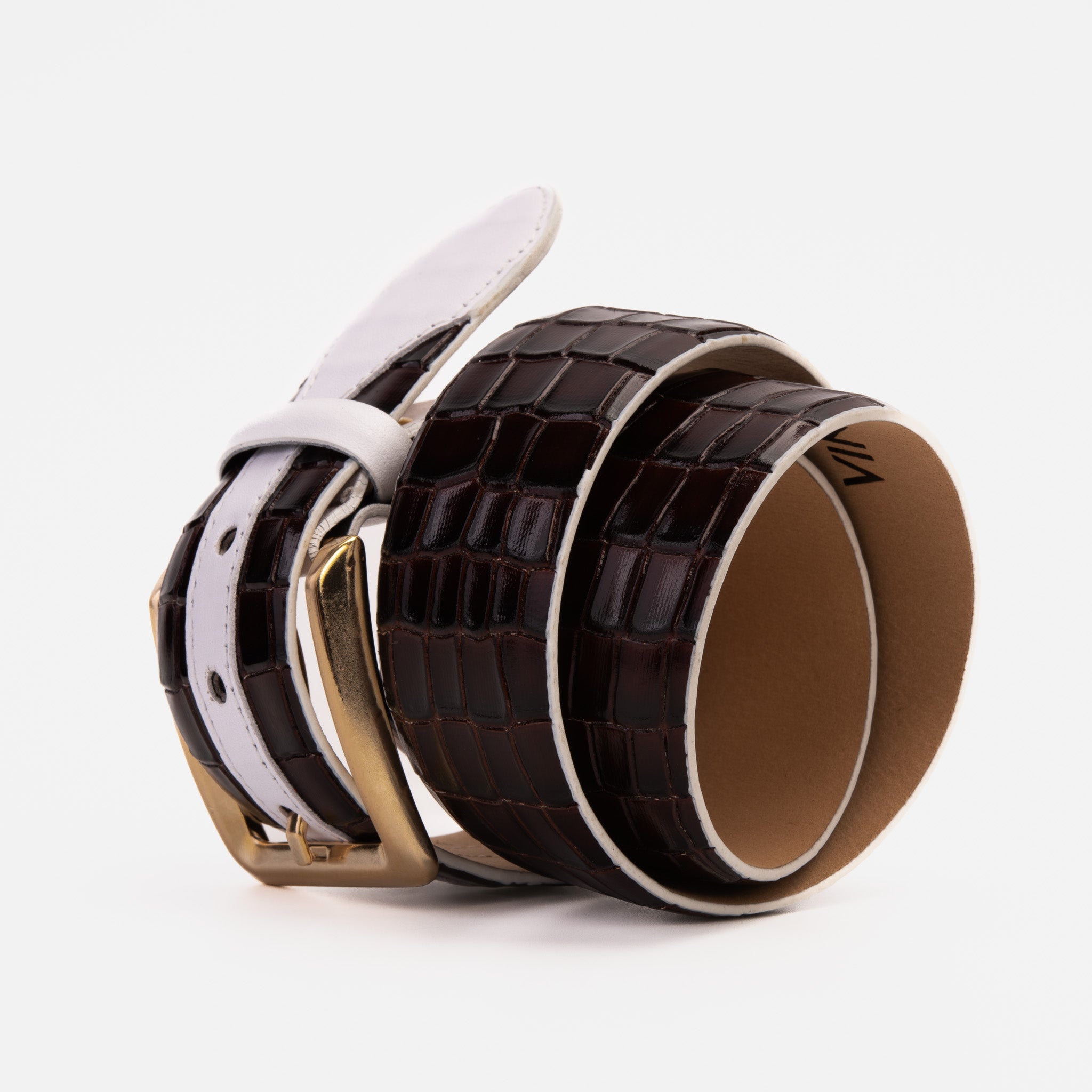The Bellagio Brown White Leather Belt On Sale