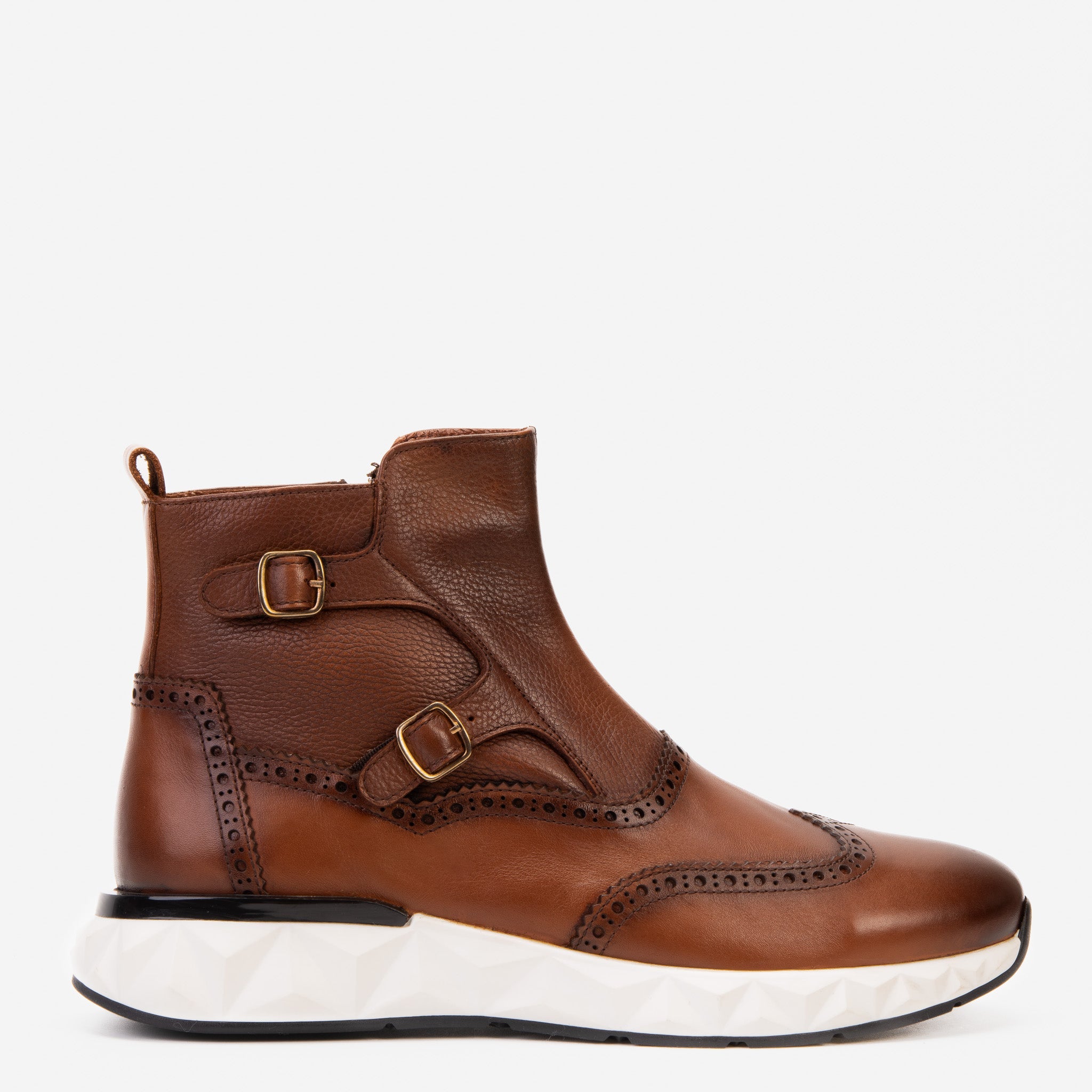 The Stealth Wingtip Buckle Tan Leather Boot For Sale