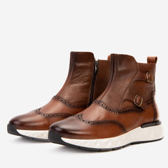 The Stealth Wingtip Buckle Tan Leather Boot For Sale