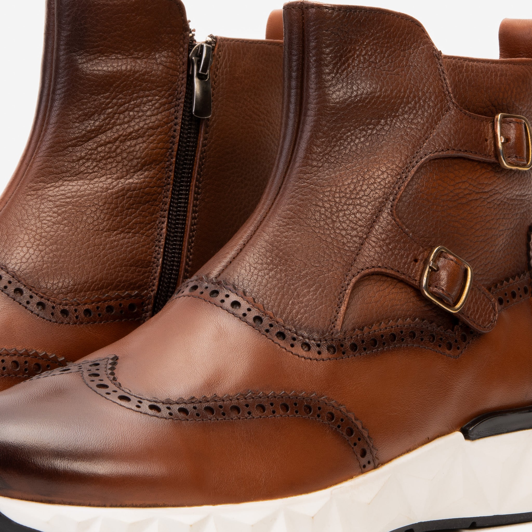 The Stealth Wingtip Buckle Tan Leather Boot For Sale