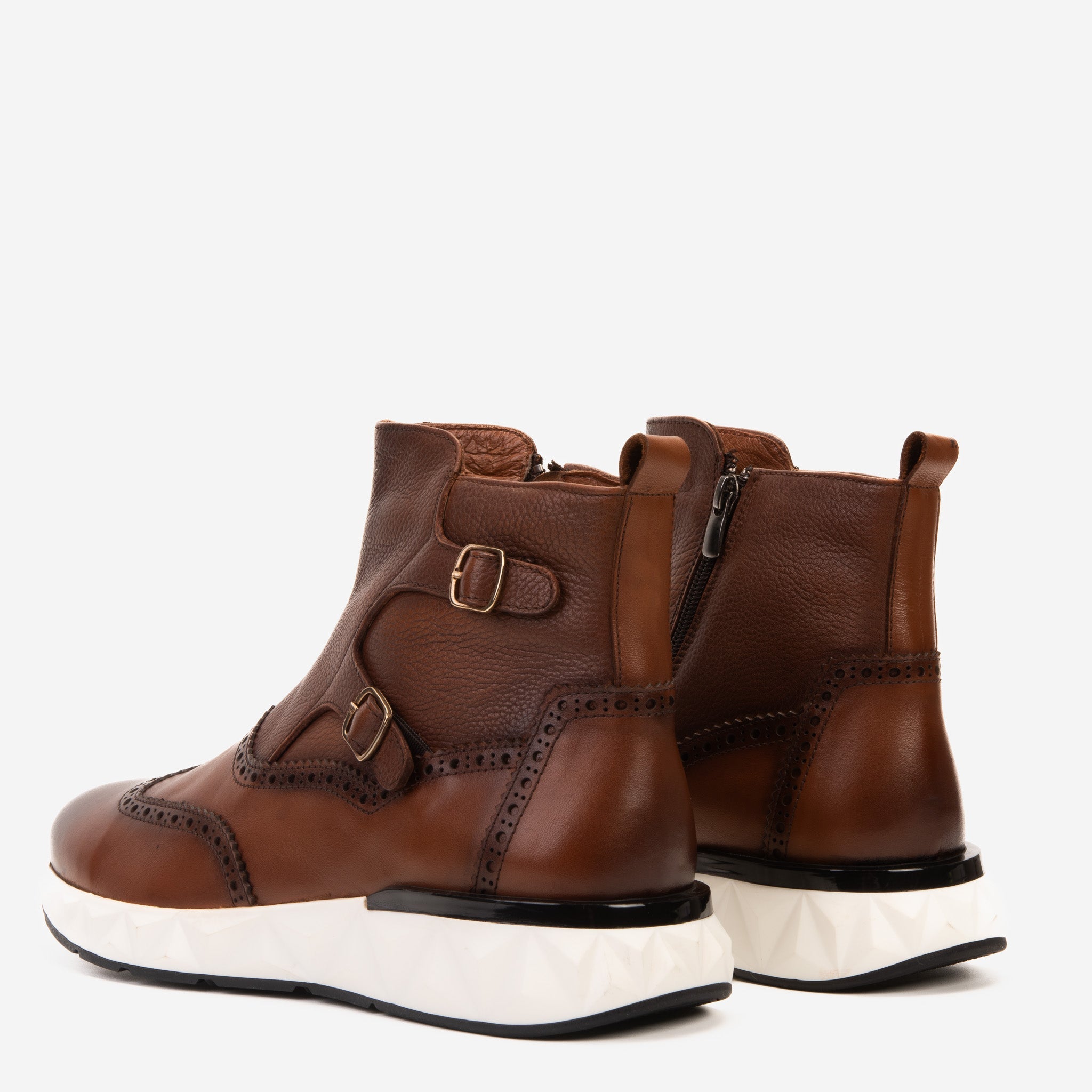 The Stealth Wingtip Buckle Tan Leather Boot For Sale