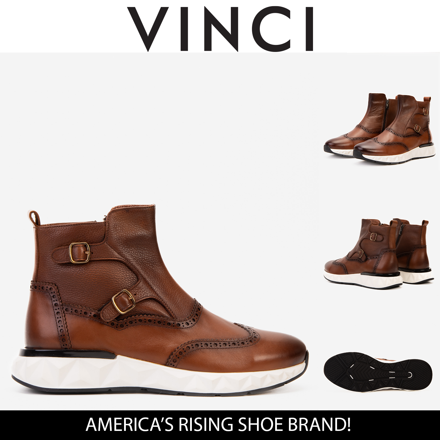 The Stealth Wingtip Buckle Tan Leather Boot For Sale