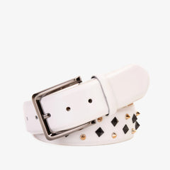 The Infanta White Spike Leather Belt Fine Craftsmanship