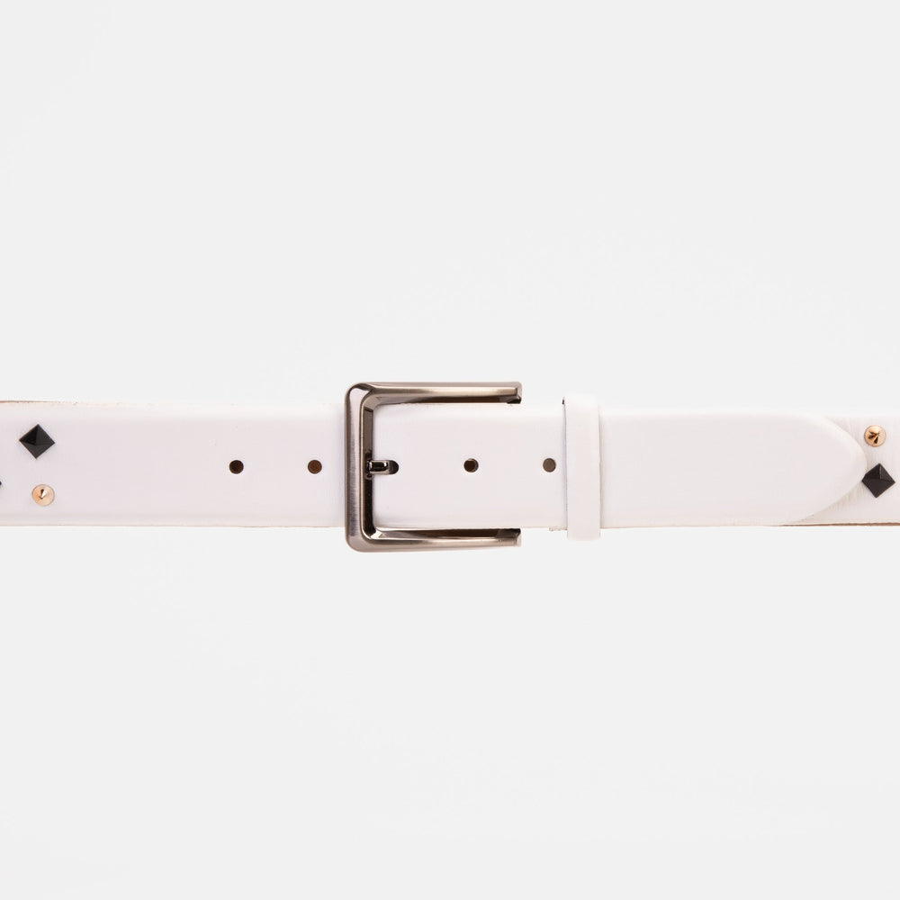 The Infanta White Spike Leather Belt Fine Craftsmanship