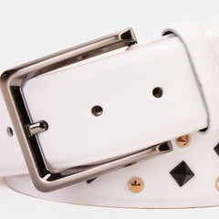 The Infanta White Spike Leather Belt Fine Craftsmanship