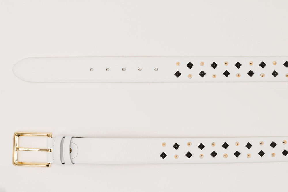 The Infanta White Spike Leather Belt Fine Craftsmanship
