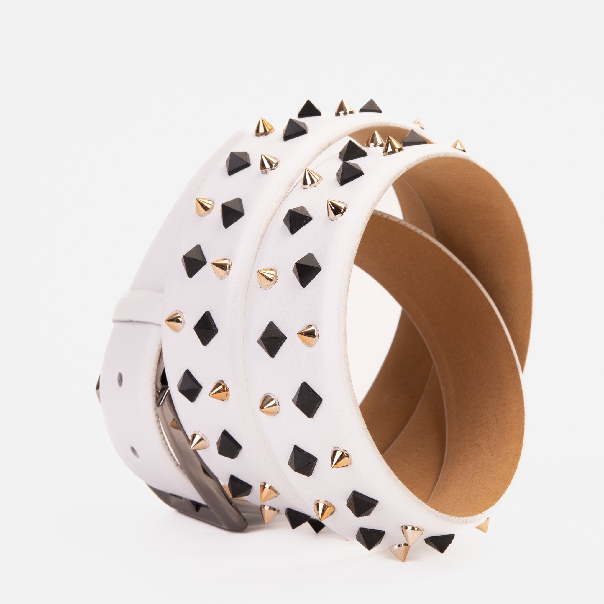 The Infanta White Spike Leather Belt Fine Craftsmanship