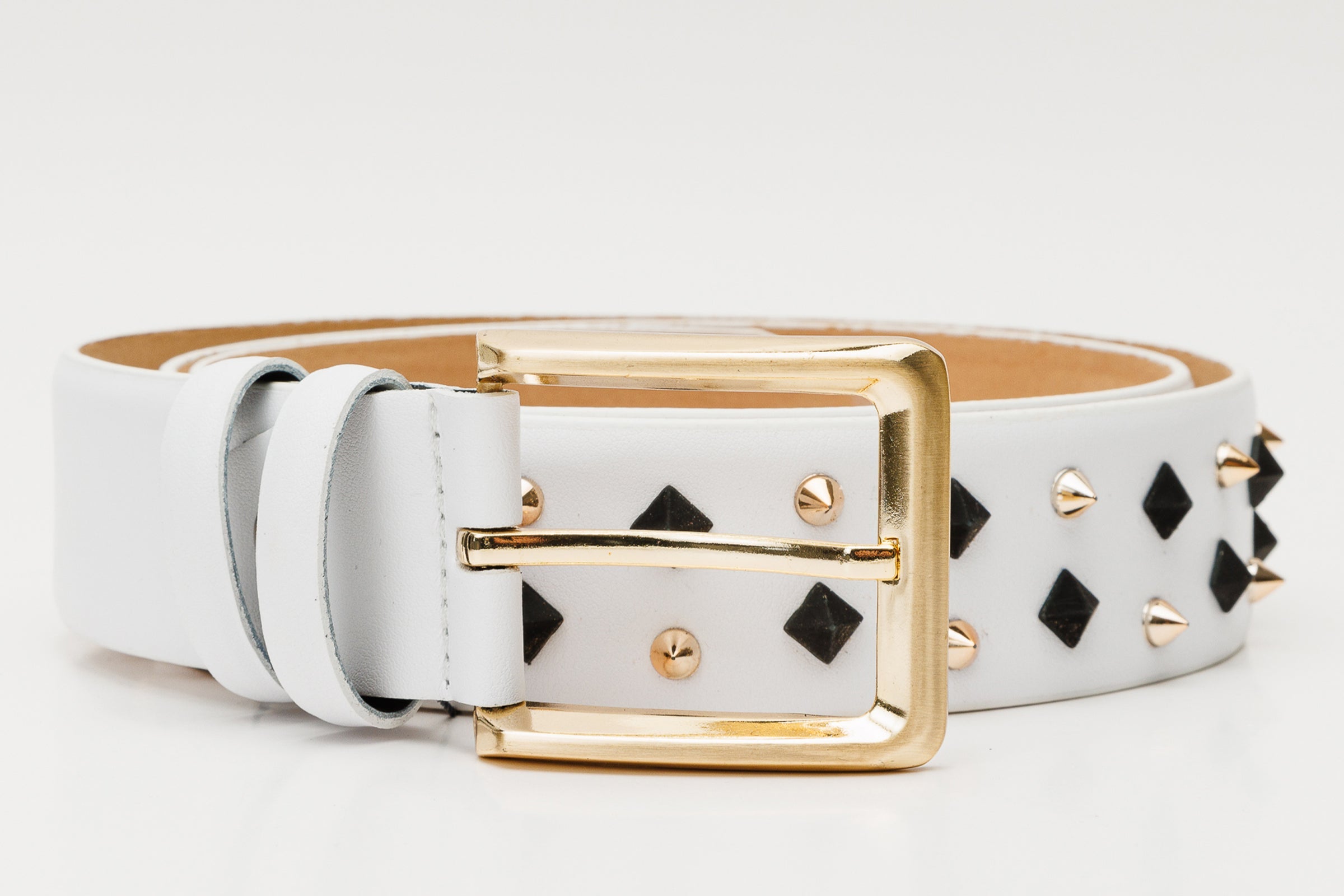 The Infanta White Spike Leather Belt Fine Craftsmanship
