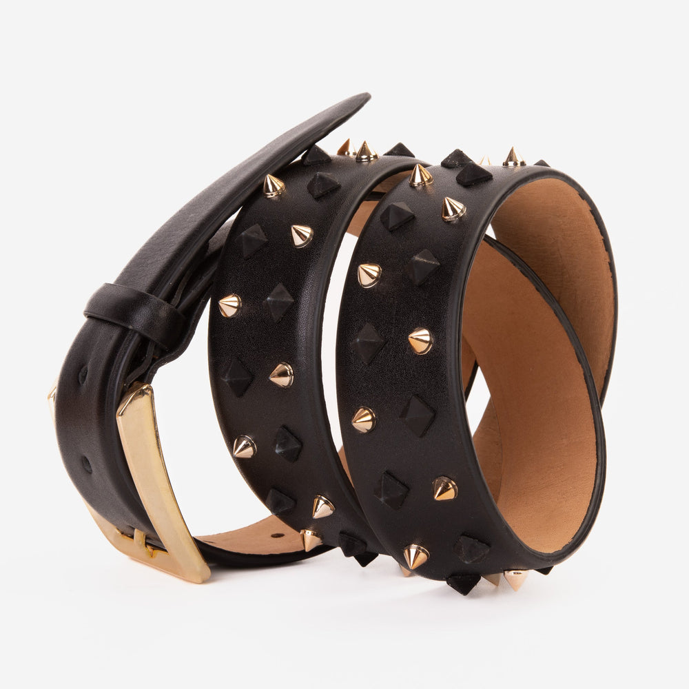 The Infanta Black Spike Leather Belt On Sale