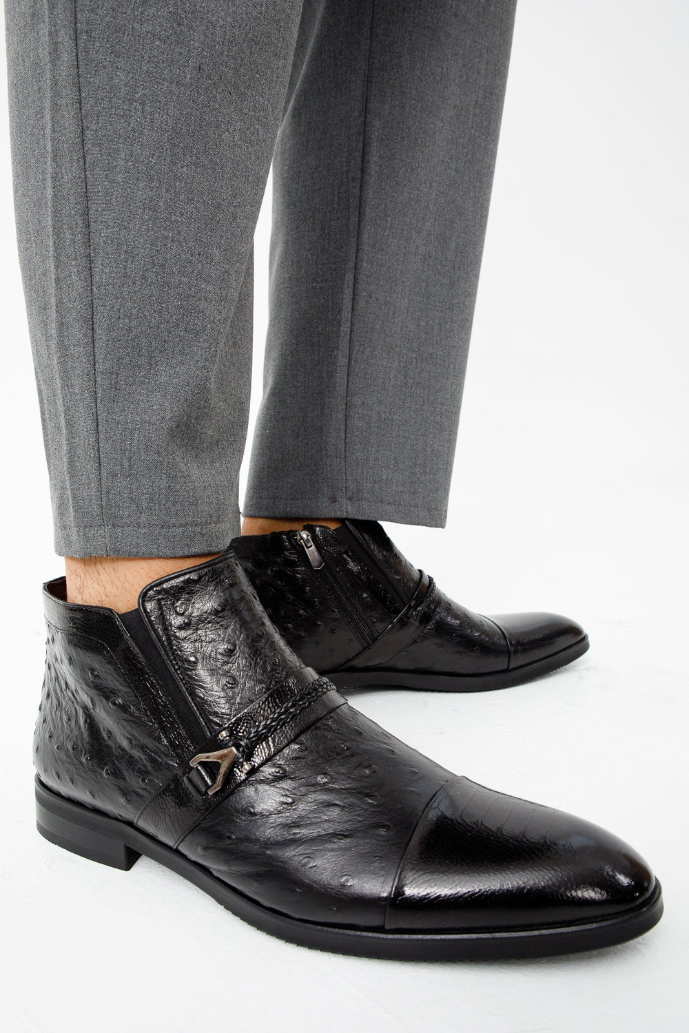 The Dallas Black Leather Bit Ankle Zip-Up Dress Boot For Sale