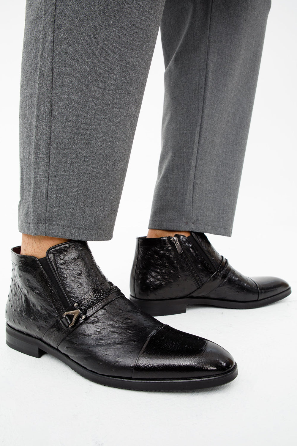 The Dallas Black Leather Bit Ankle Zip-Up Dress Boot For Sale