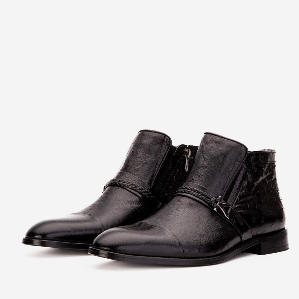 The Dallas Black Leather Bit Ankle Zip-Up Dress Boot For Sale
