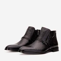 The Dallas Black Leather Bit Ankle Zip-Up Dress Boot For Sale