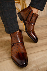 The Dallas Tan Leather Bit Ankle Zip-Up Dress Boot Universal Fit