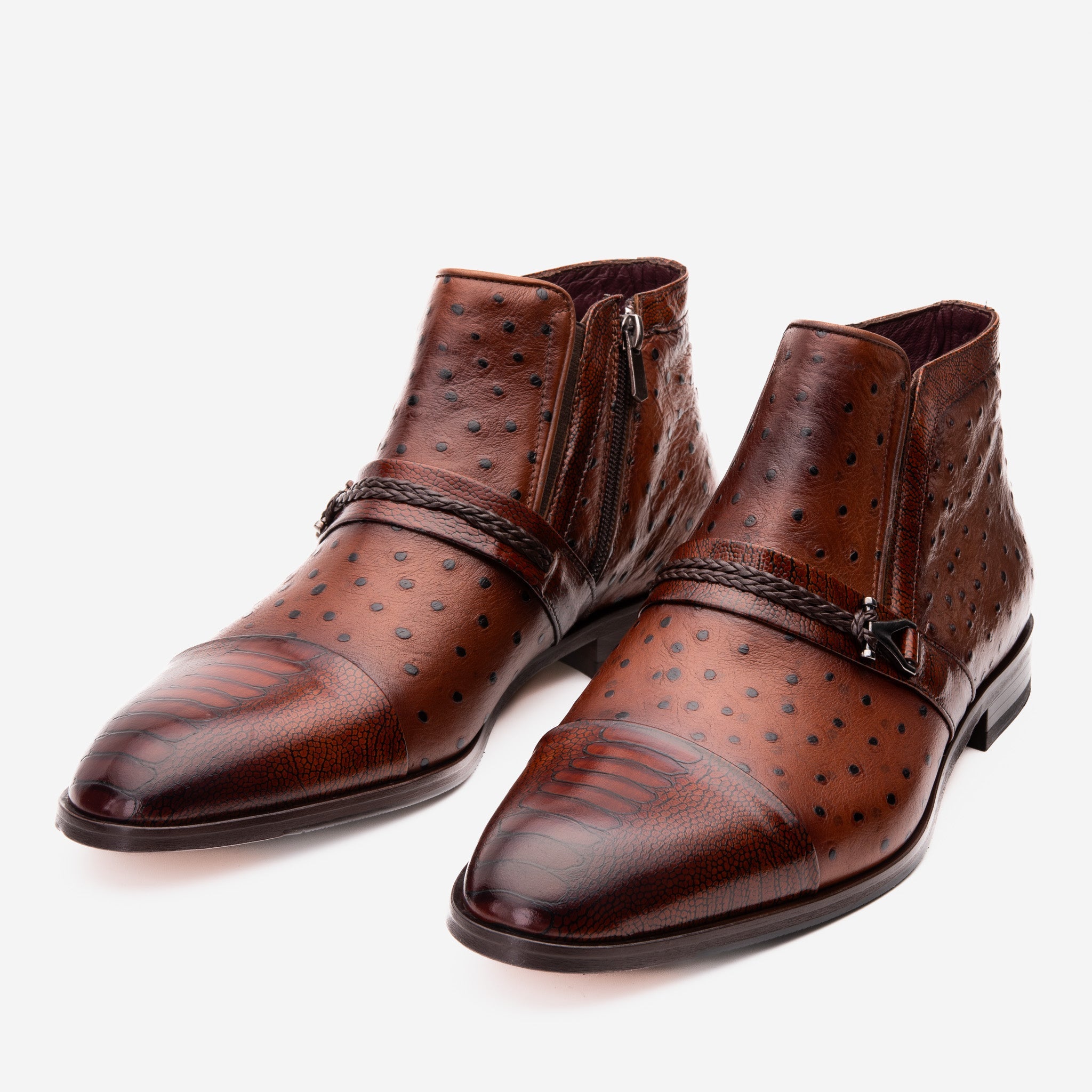 The Dallas Tan Leather Bit Ankle Zip-Up Dress Boot Universal Fit