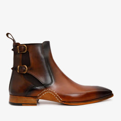 The Royal Hand Craft Tan Leather Double-Buckle Chelsea Boot Fine Craftsmanship