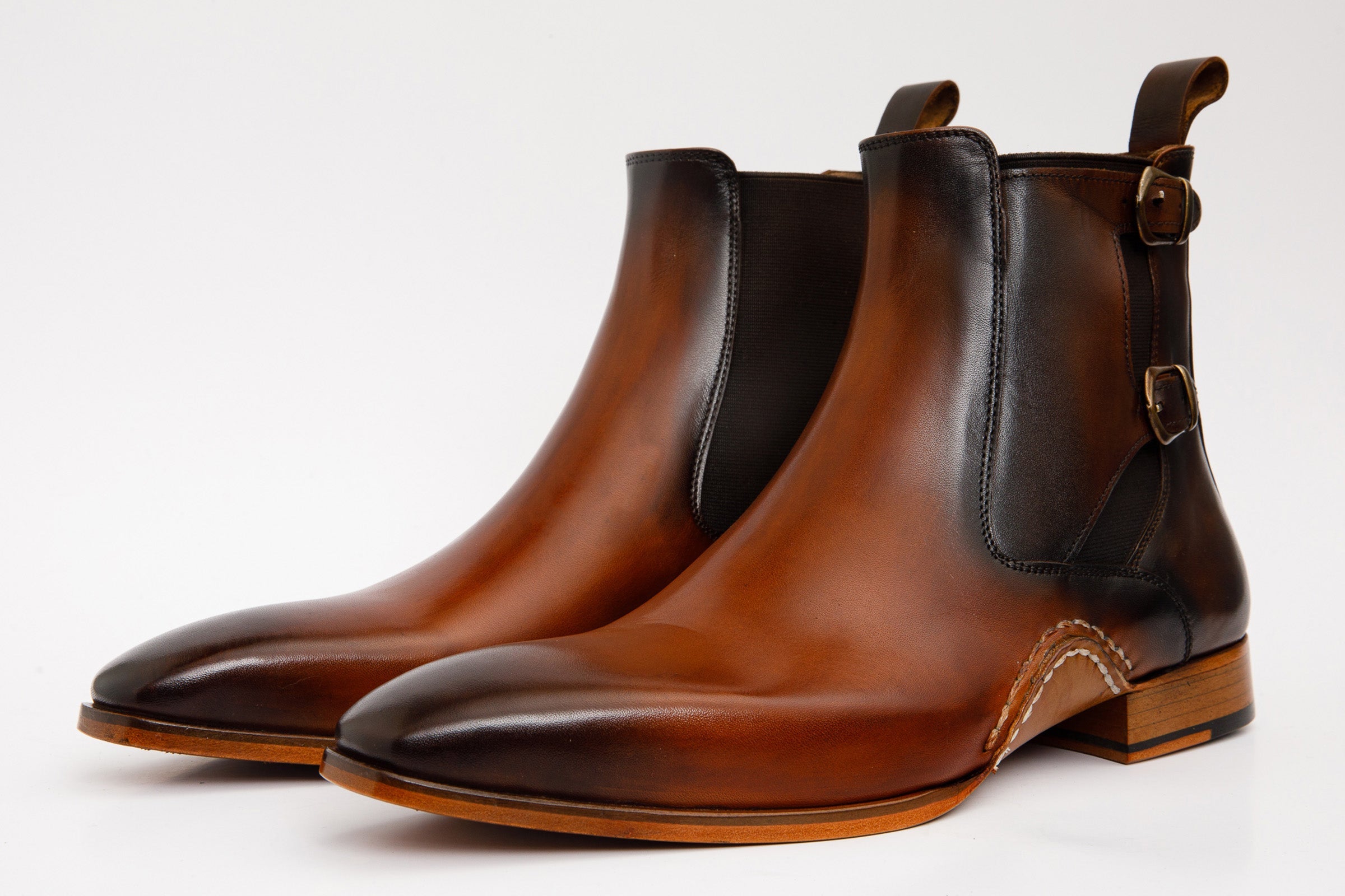 The Royal Hand Craft Tan Leather Double-Buckle Chelsea Boot Fine Craftsmanship