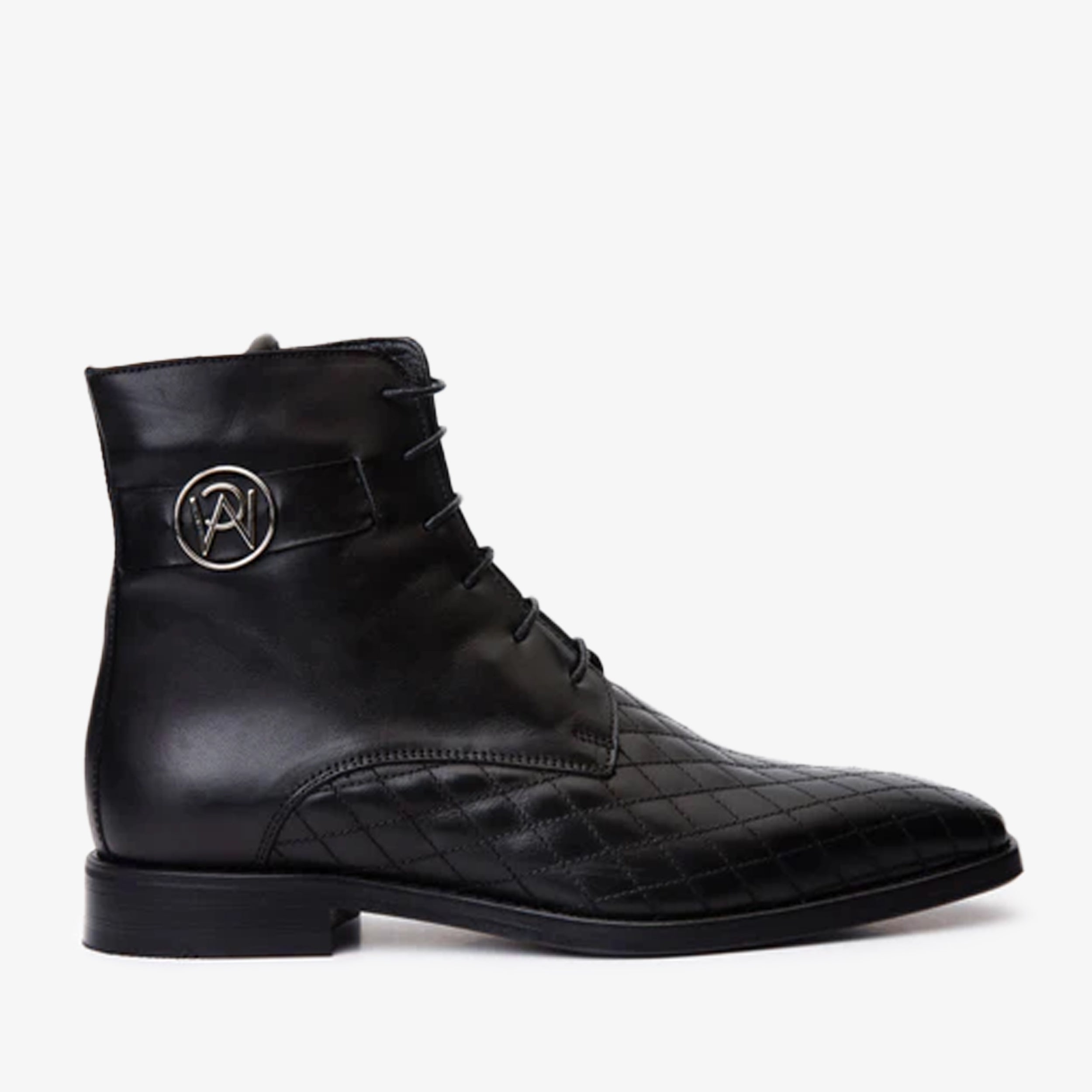 The Zeus Black Leather Lace-Up Boot with a Zipper On Sale