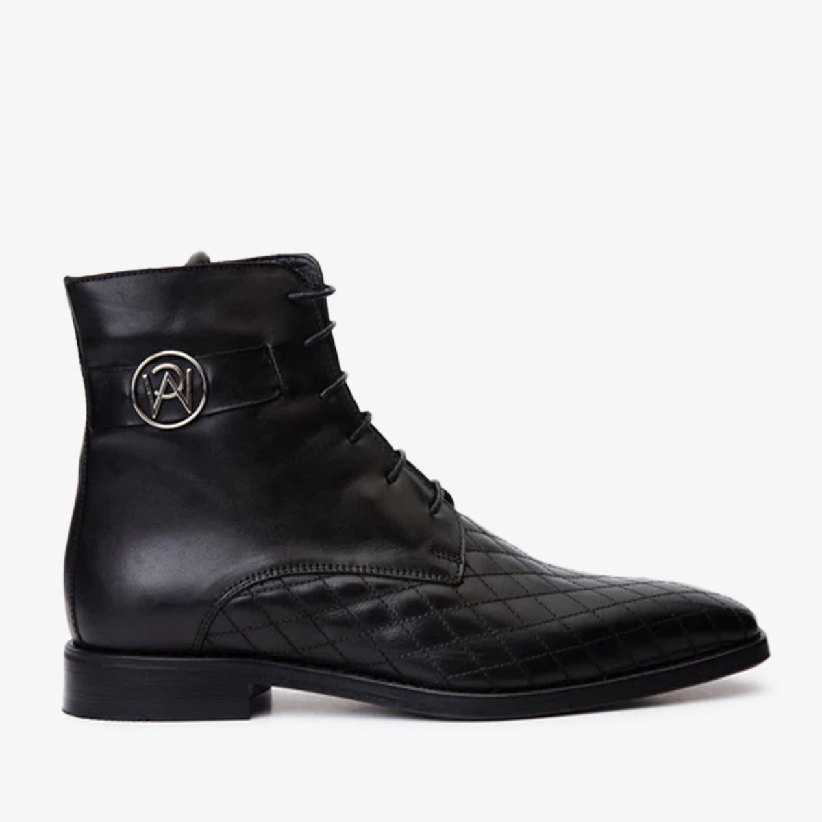 The Zeus Black Leather Lace-Up Boot with a Zipper On Sale