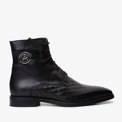 The Zeus Black Leather Lace-Up Boot with a Zipper On Sale
