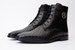 The Zeus Black Leather Lace-Up Boot with a Zipper On Sale