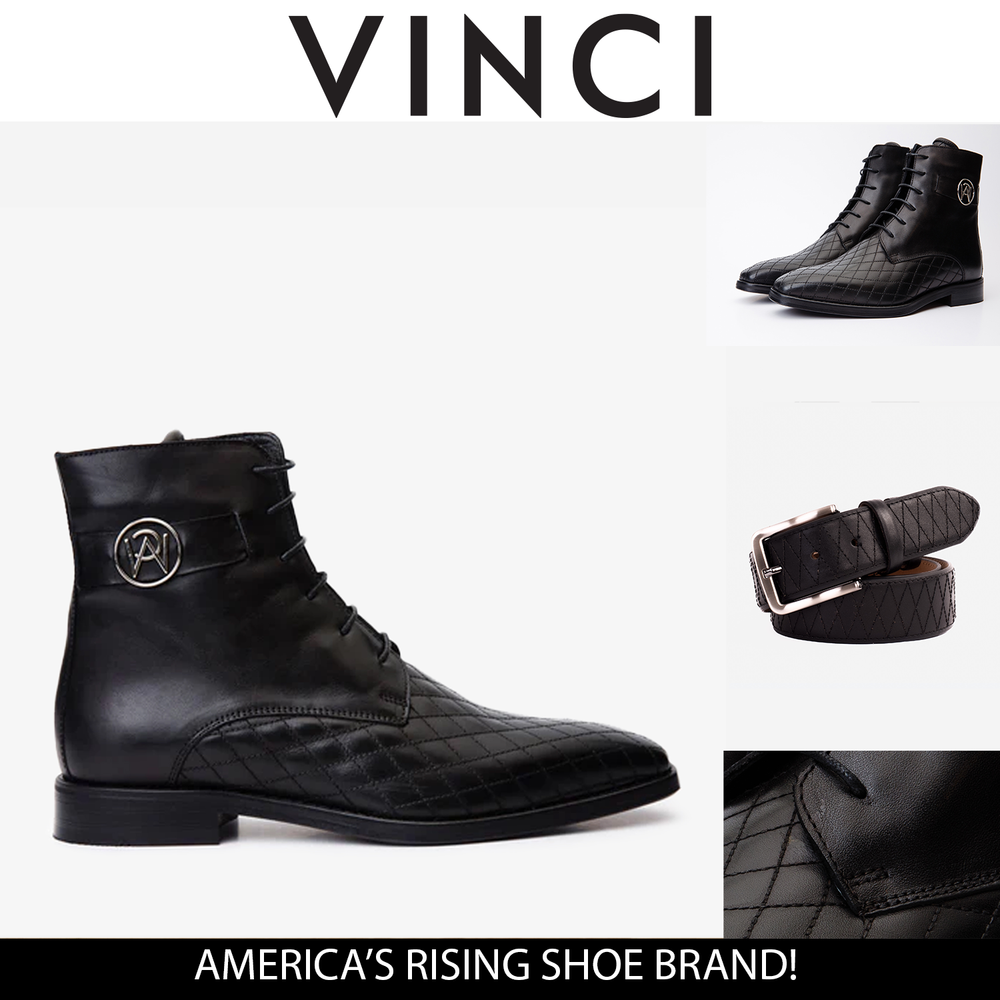 The Zeus Black Leather Lace-Up Boot with a Zipper On Sale