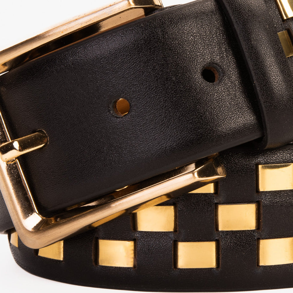 The Mackenzie Black Gold Woven Leather Belt Exclusive Style