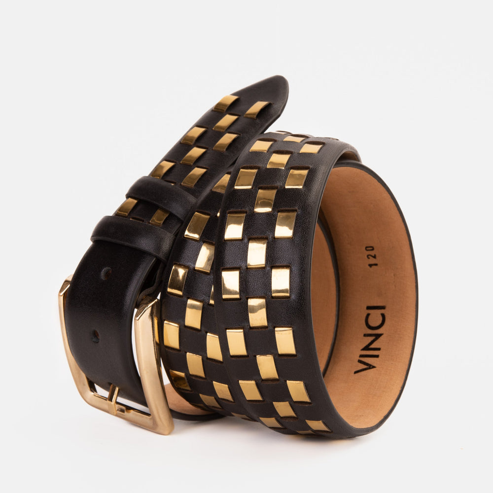 The Mackenzie Black Gold Woven Leather Belt Exclusive Style