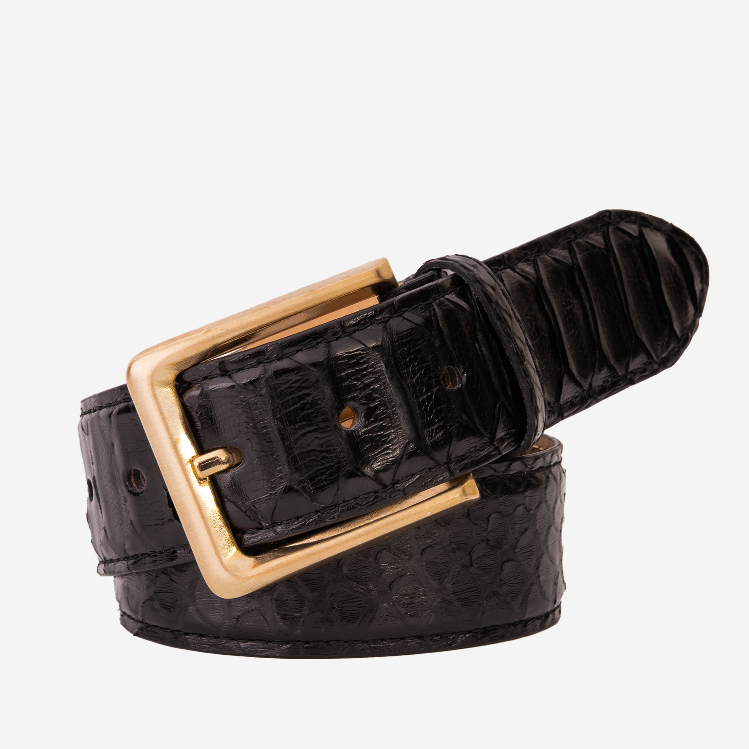The Bethesda Black pythn Sneak Leather Belt For Sale