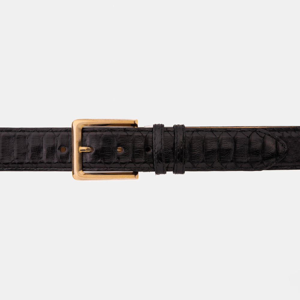 The Bethesda Black pythn Sneak Leather Belt For Sale