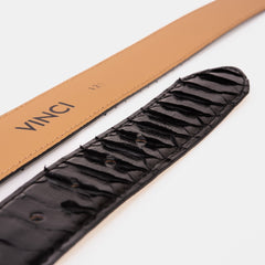 The Bethesda Black pythn Sneak Leather Belt For Sale