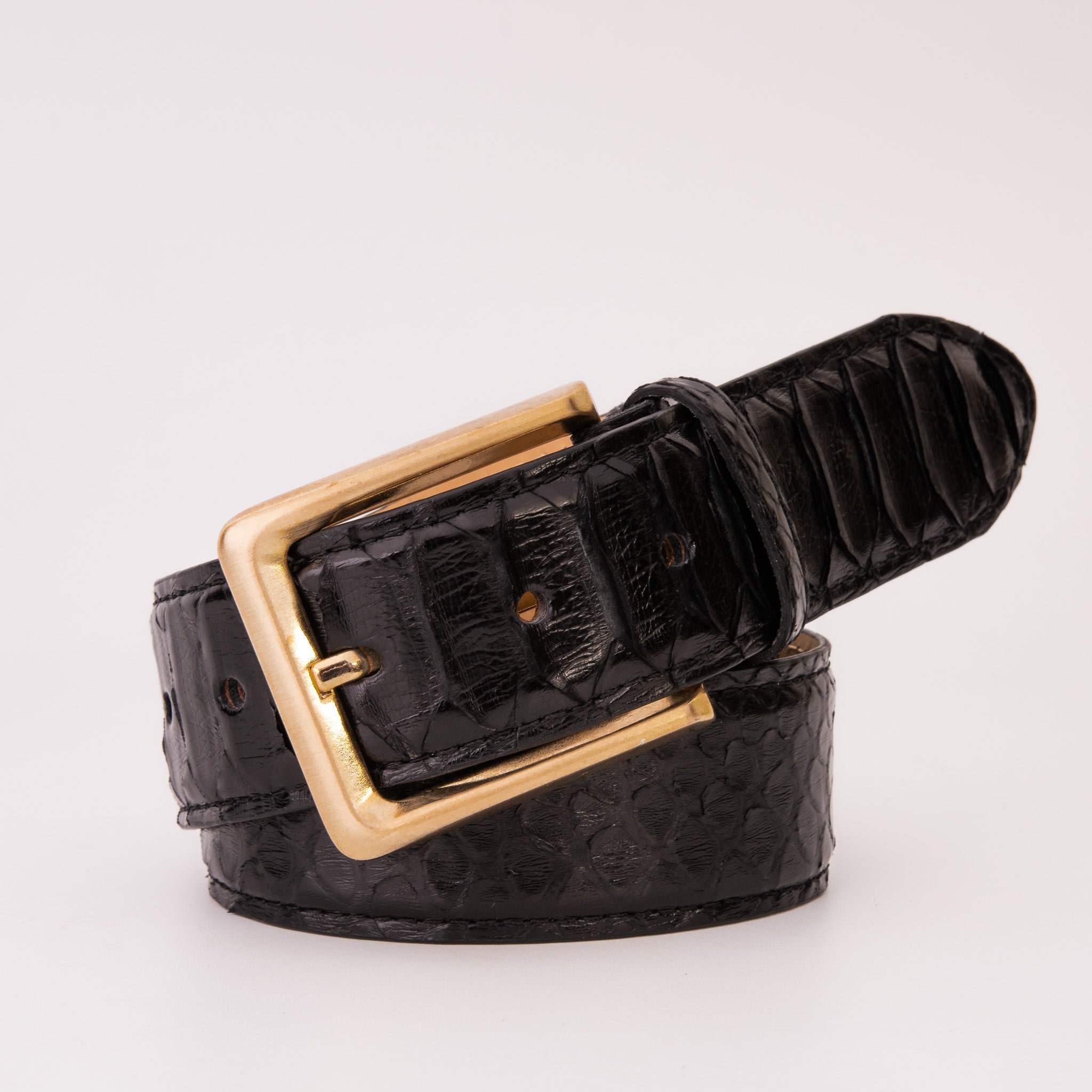 The Bethesda Black pythn Sneak Leather Belt For Sale