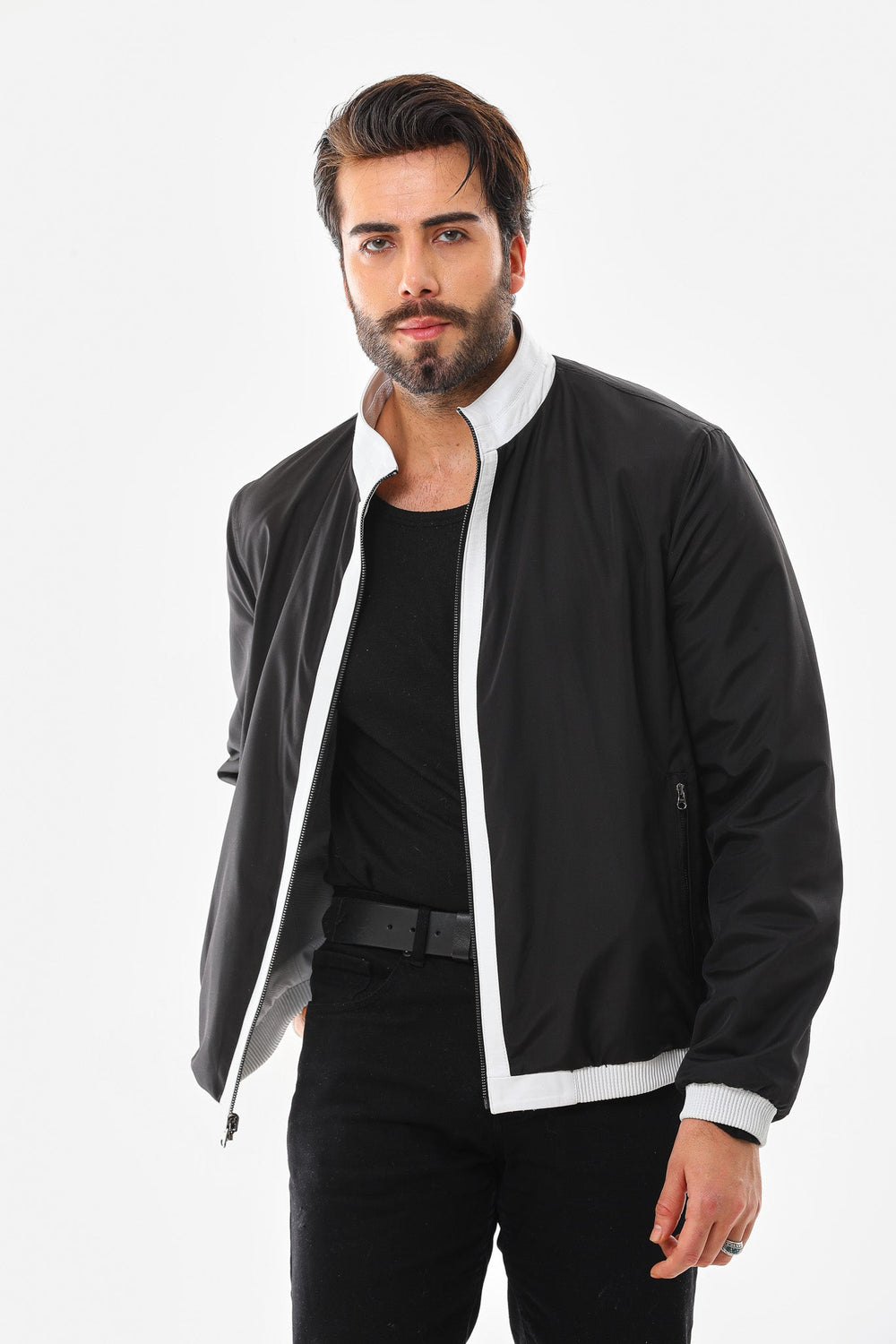 The Como Reversible White Black Leather Bomber Jacket Exclusive Style