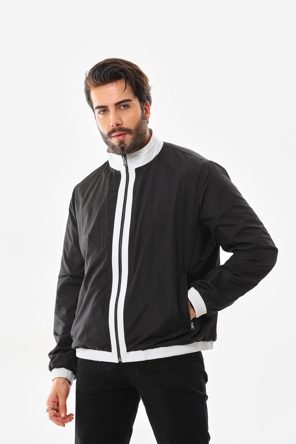 The Como Reversible White Black Leather Bomber Jacket Exclusive Style