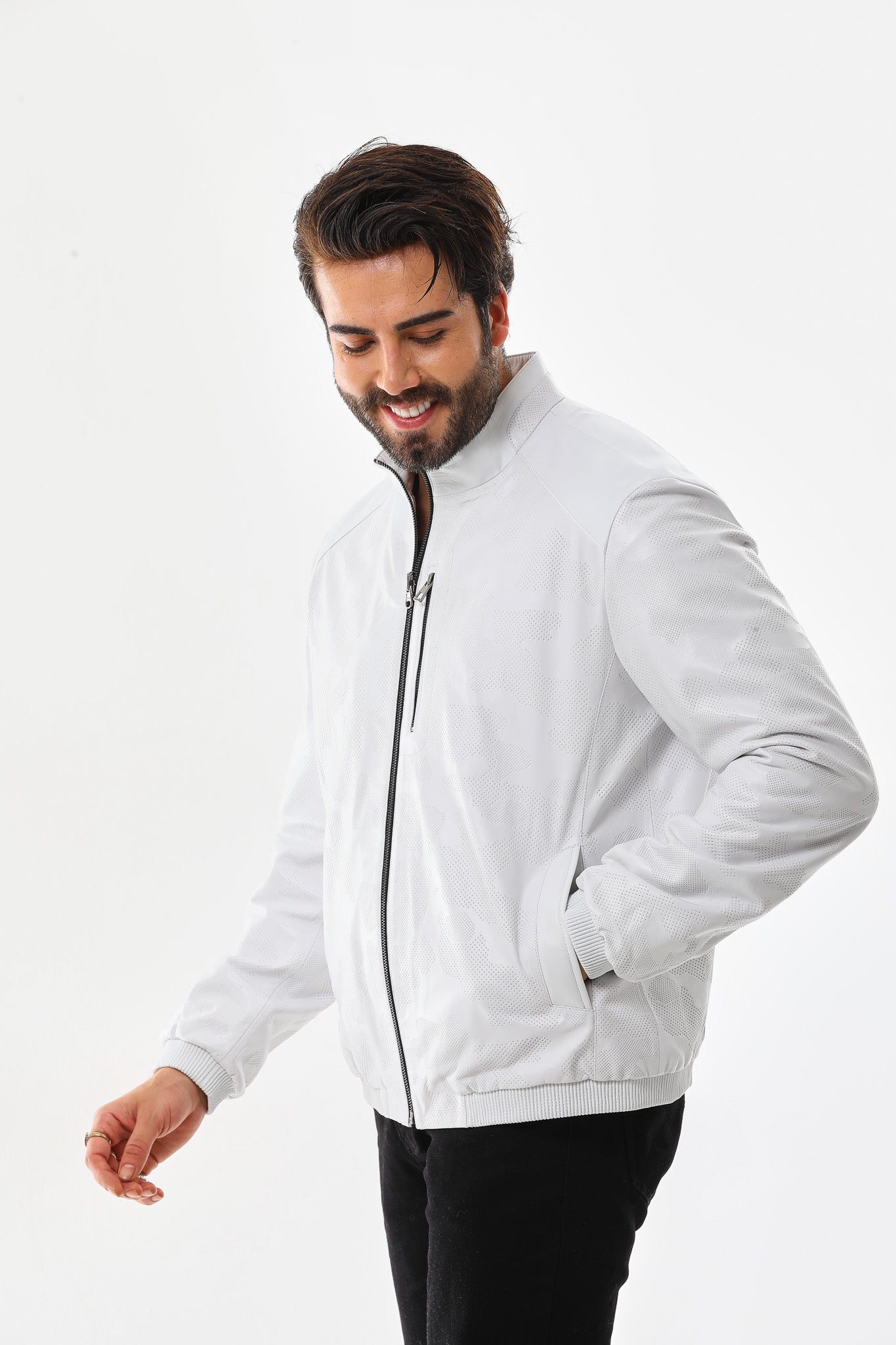 The Como Reversible White Black Leather Bomber Jacket Exclusive Style