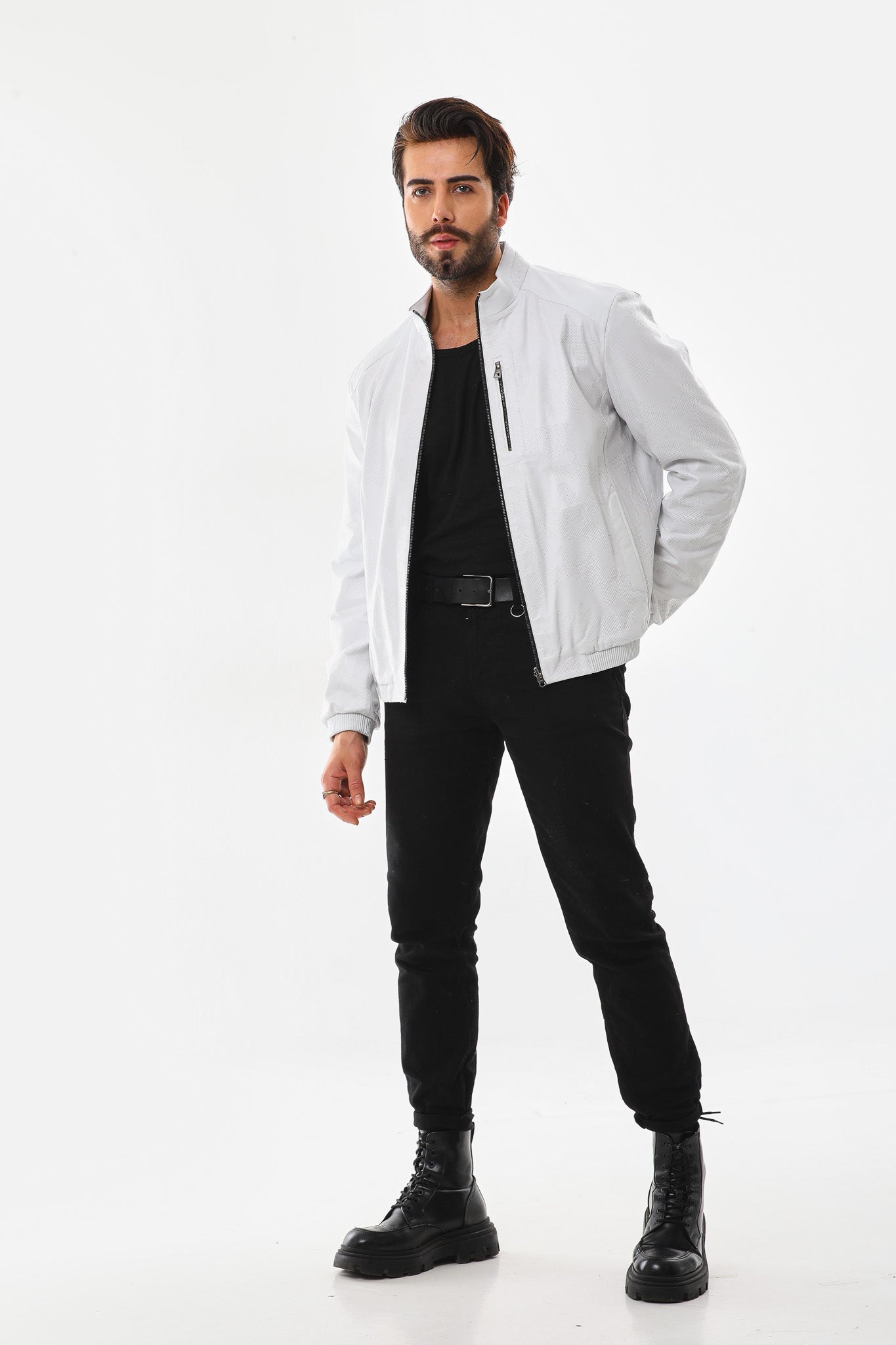 The Como Reversible White Black Leather Bomber Jacket Exclusive Style