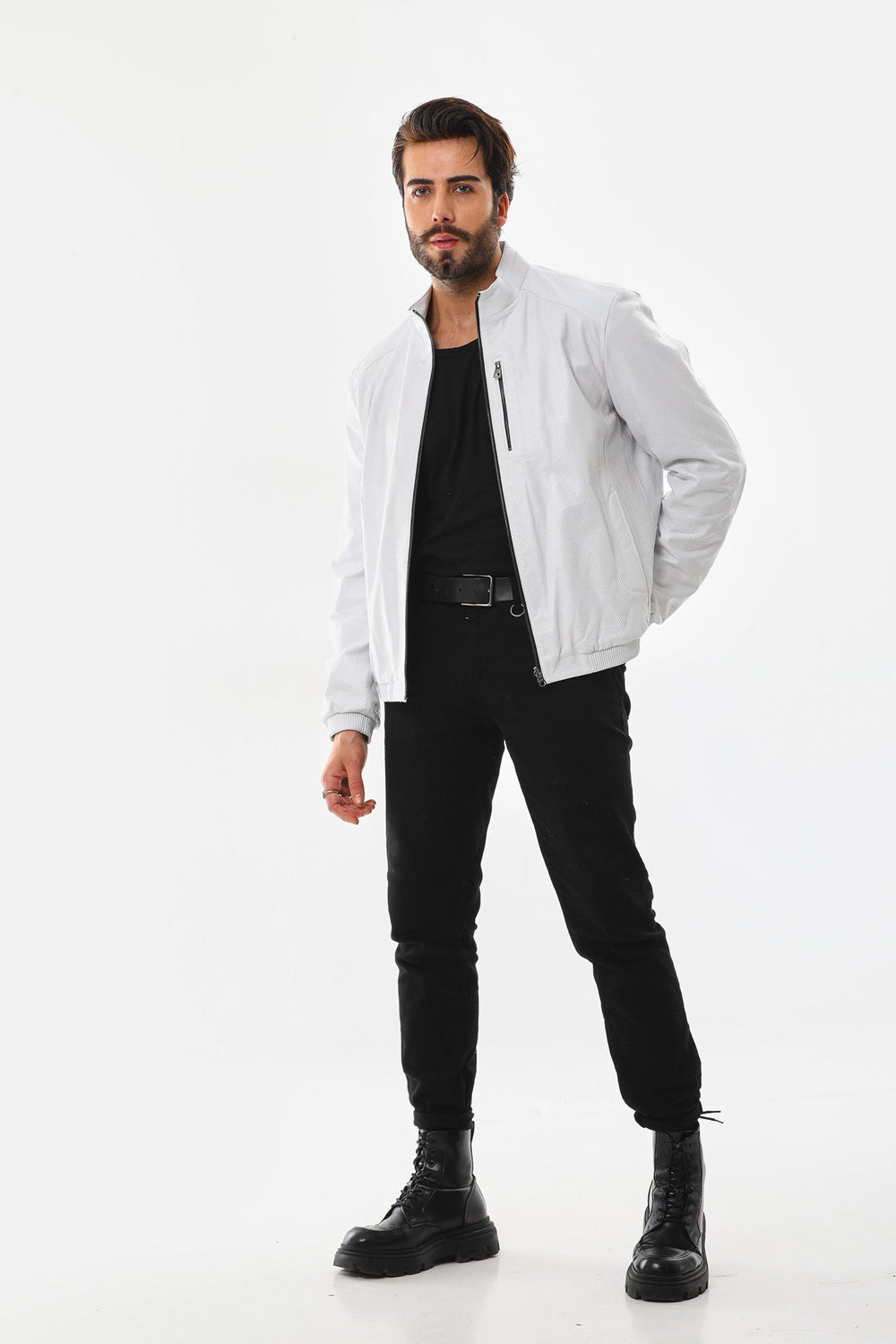 The Como Reversible White Black Leather Bomber Jacket Exclusive Style