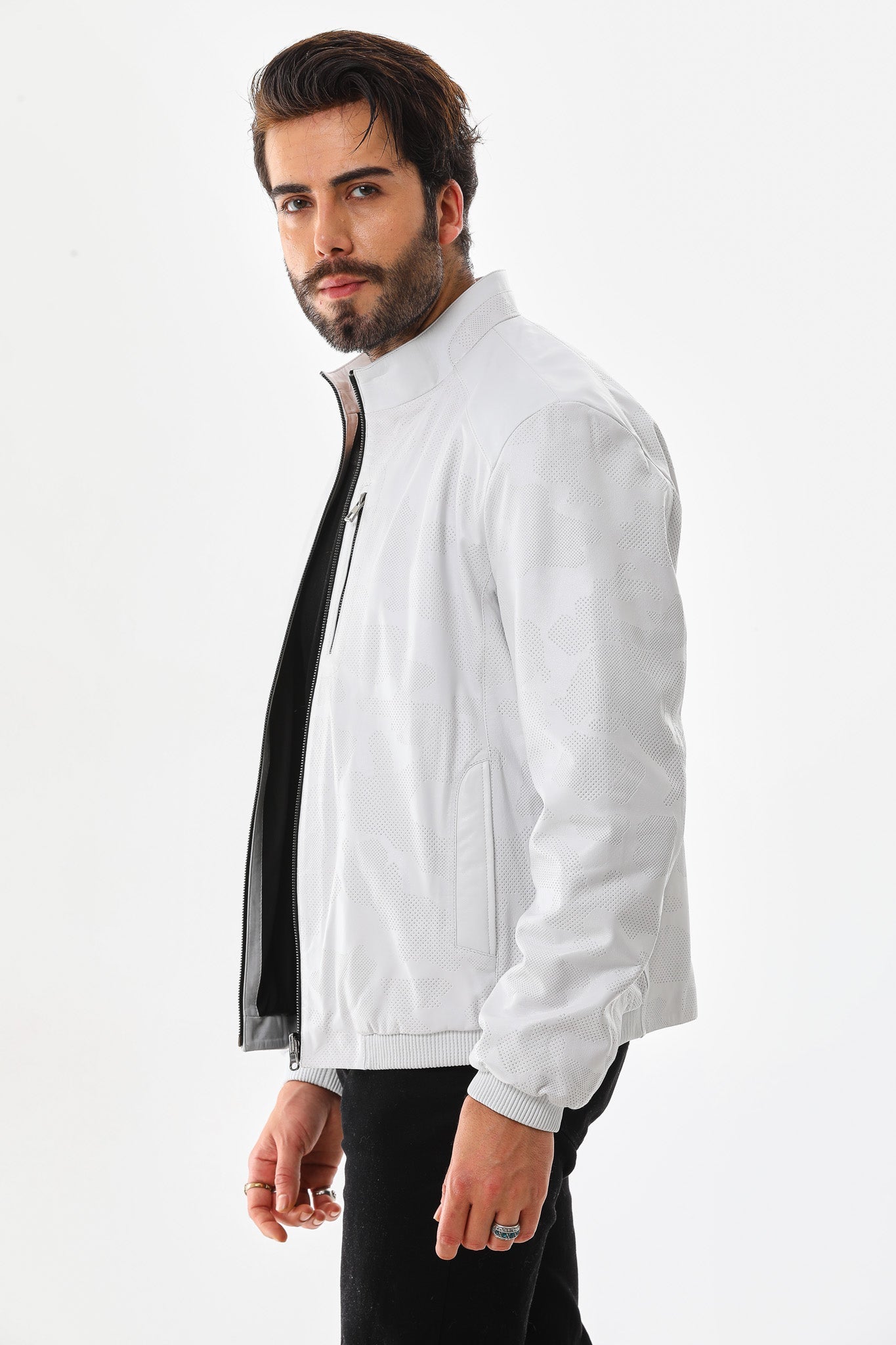 The Como Reversible White Black Leather Bomber Jacket Exclusive Style