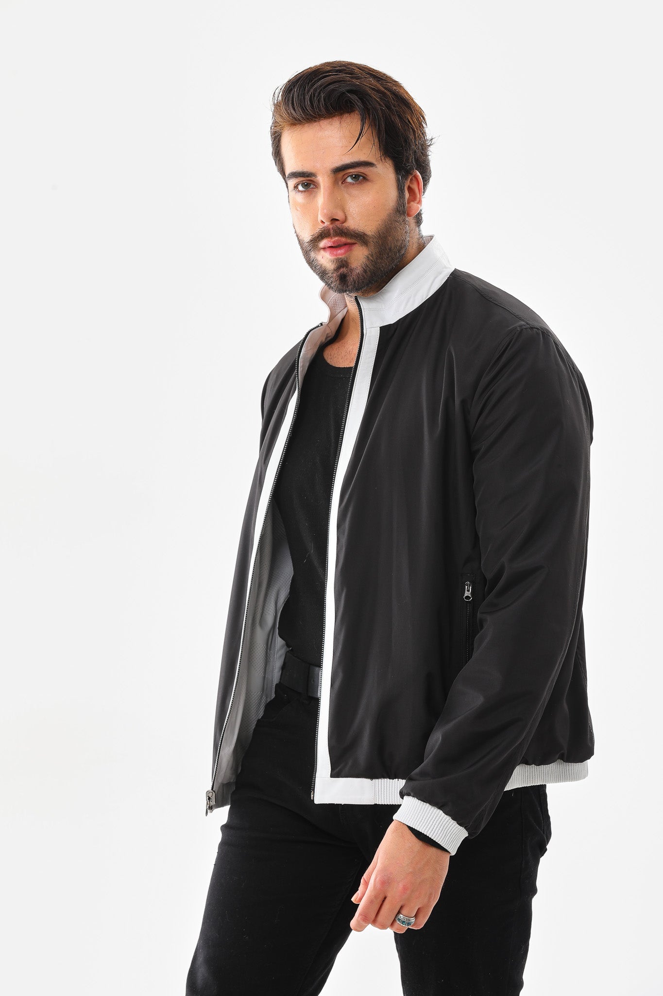 The Como Reversible White Black Leather Bomber Jacket Exclusive Style