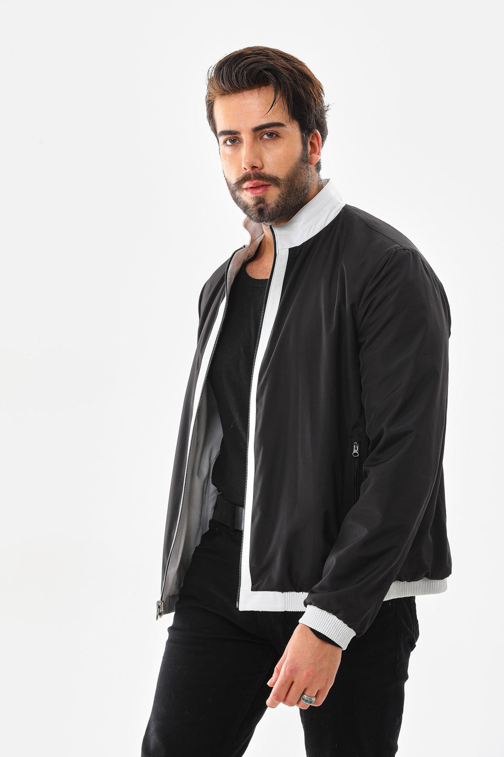 The Como Reversible White Black Leather Bomber Jacket Exclusive Style