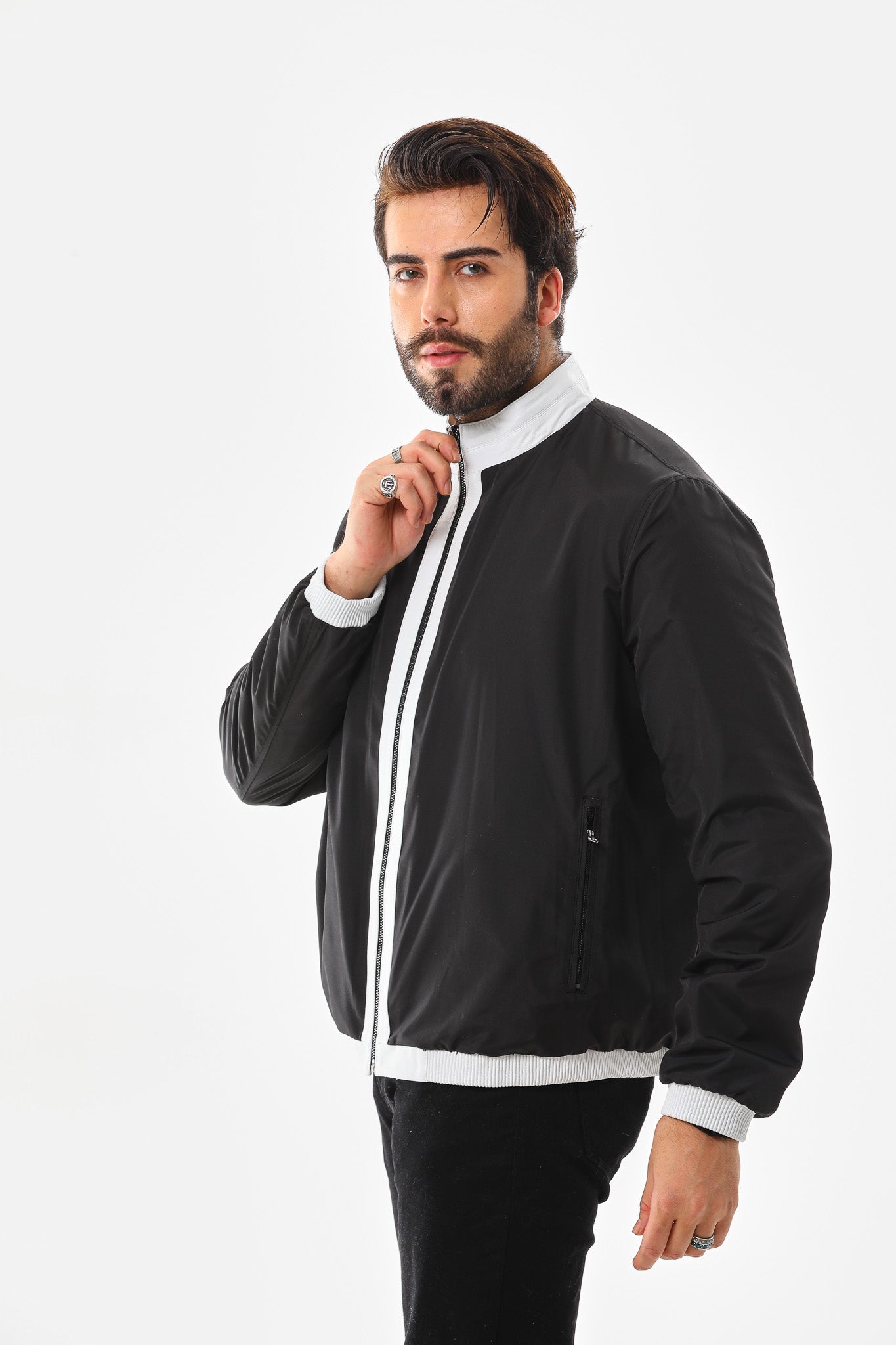 The Como Reversible White Black Leather Bomber Jacket Exclusive Style