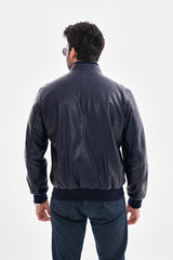 The Ardent Lambskin Leather Jacket – Navy Blue For Sale